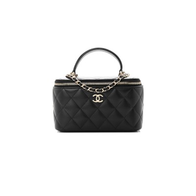 CHANEL MASTER  LAMBSKIN QUILTED SMALL VANITY CASE WITH CHAIN BLACK (17*9*8cm) 